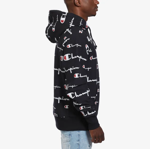 Champion All Over Logo Hoodie - Black - Large