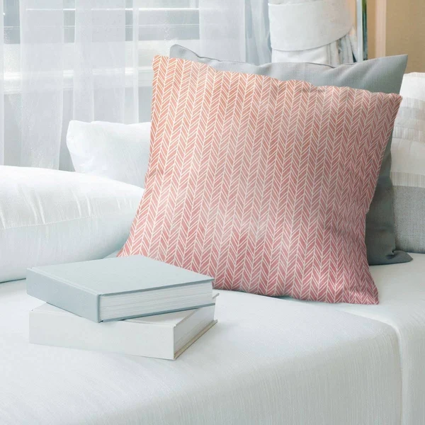 Porch & den Agaard Herringbone Pattern Throw Pillow - 14 x 14 - Pink & Orange - Cotton