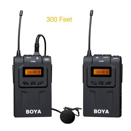 Boya By-wm6 UHF 48-chanel Wireless Lavalier Microphone System, Range 300 Feet without Obstacle for Interview, Youtube Video, Co