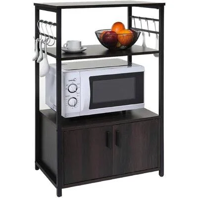 Latitude Run Kitchen Baker's Rack with 1 Cabinet and 8 Hooks, Microwave Oven Stand with Storage, Coffee Bar with 2 Shelves, Kitc