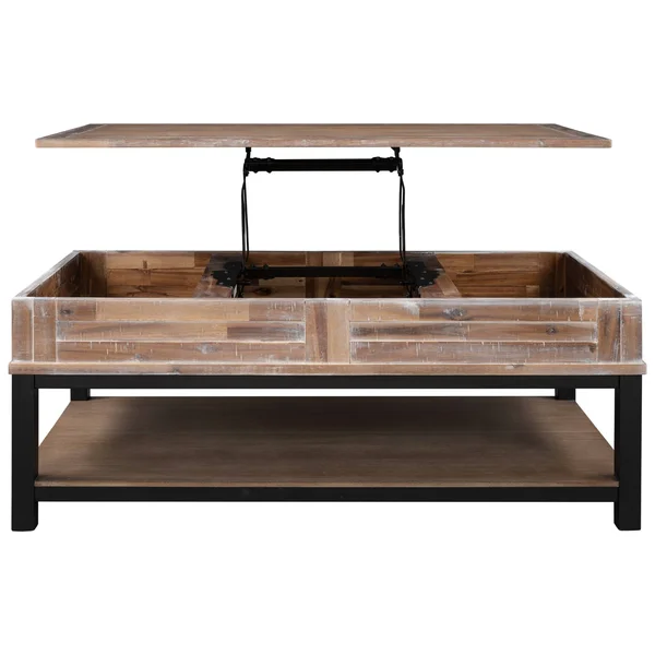 Inner Storage Space and Shelf Lift Top Coffee Table - Wood - Brown