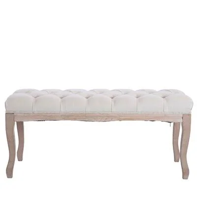 Modern Mid-Century French Style Natural Rubber Wood Bench for Bedroom, Living Room Ophelia & Co.