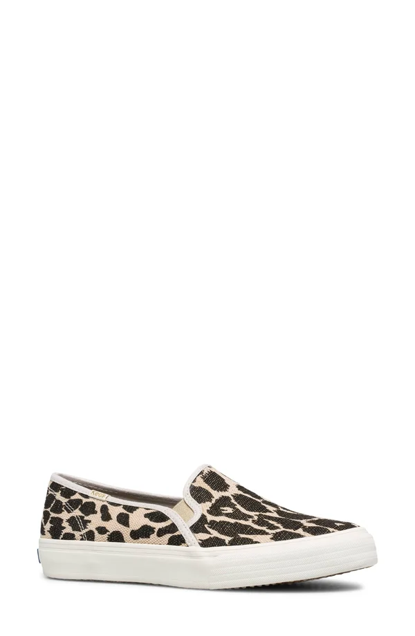 Keds Double Decker Leopard Woven Slip on Sneaker (Women's), Size: 5
