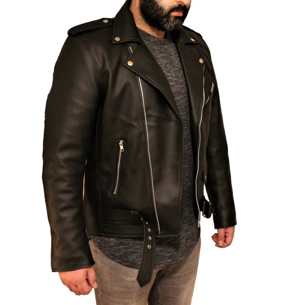 Men's Vegan Black Motorcycle Style Faux Leather Jacket, S, Black