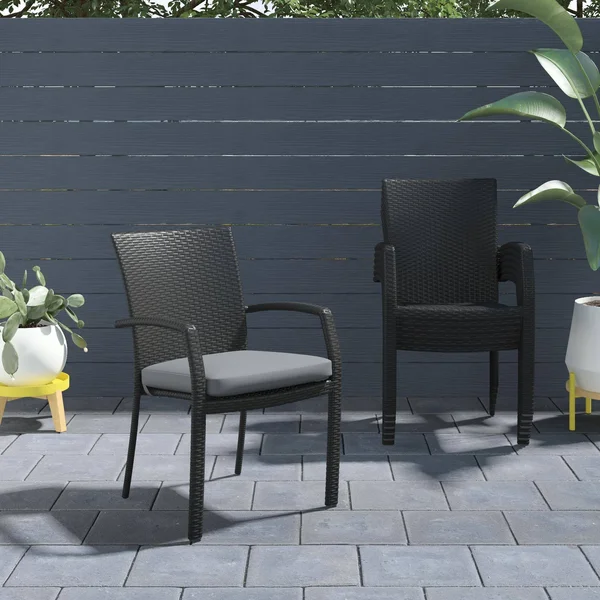 Outdoor Stacking Dining Chair, 6-Pack, N/A, Black