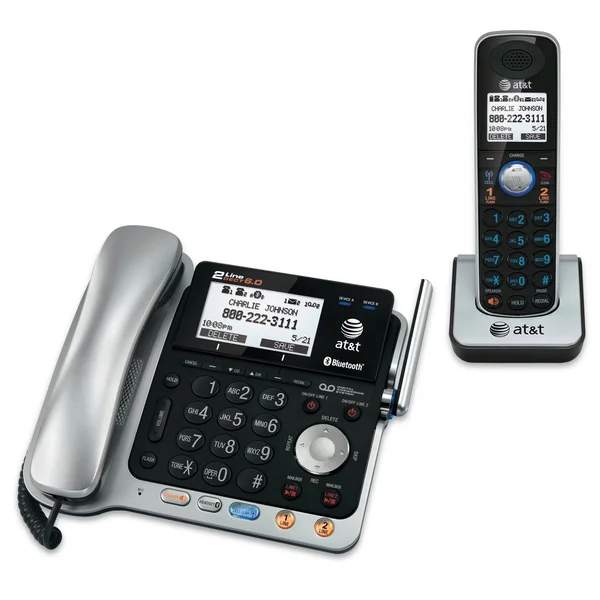Atu0026t TL86109 Dect 6.0 2-Line Expandable Corded/Cordless Phone with Bluetooth Connect to Cell, Answering System and Base Spea