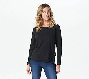 Belle by Kim Gravel TripleLuxe Knit GrommetSide Tie Top - Size 1X, Black