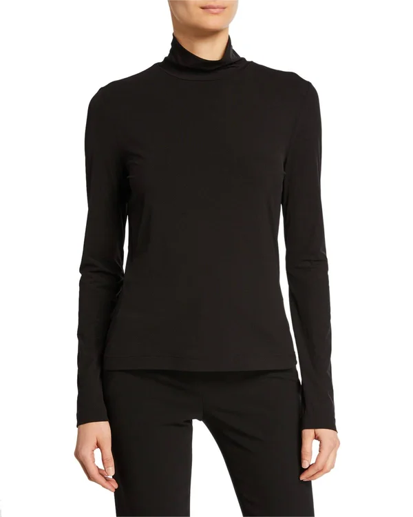 St. John Women's Caviar Collection Fine Jersey Turtleneck Top 0453807741049 - Large, Caviar