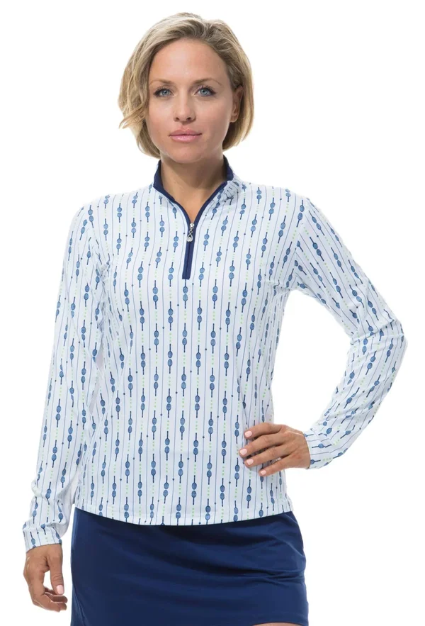 SanSoleil Women's SolCool UV 50 Long Sleeve Print Zip Mock Top