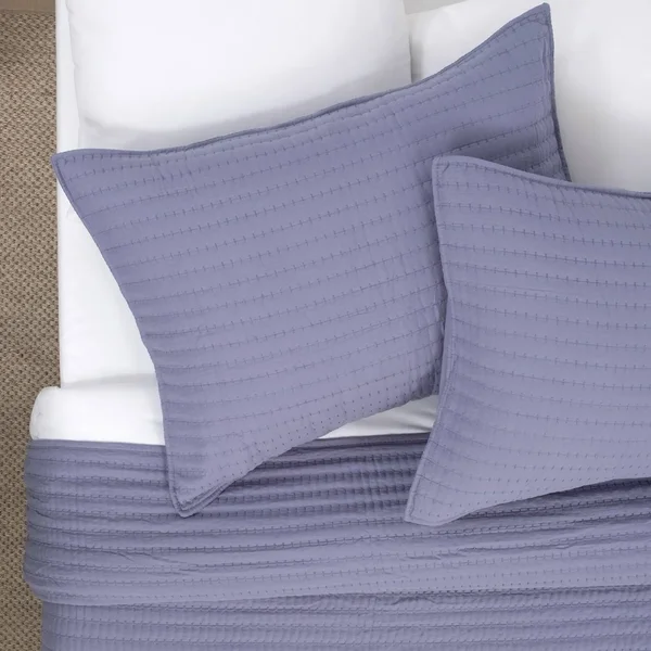 Kate Pick-Stitch Vintage Washed Quilt and Sham Set - Blue - 3 Piece - Queen