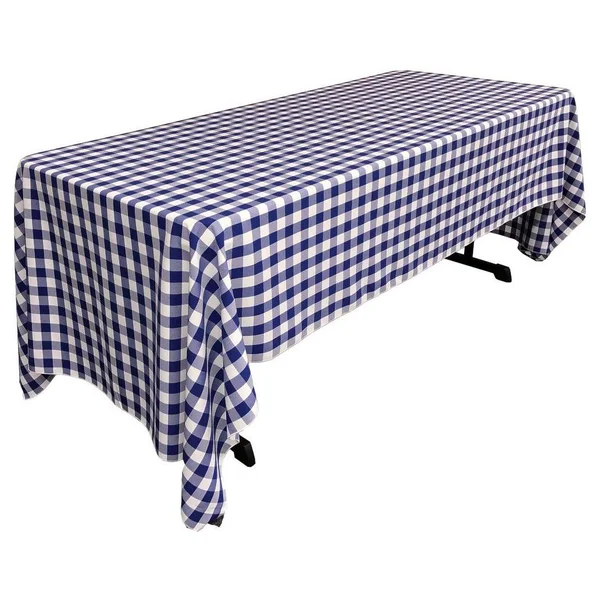 FunFlags TCcheck60x144-RoyalK50 Polyester Gingham Checkered Rectangular Tablecloth, White & Royal Blue - 60 x 144 in.