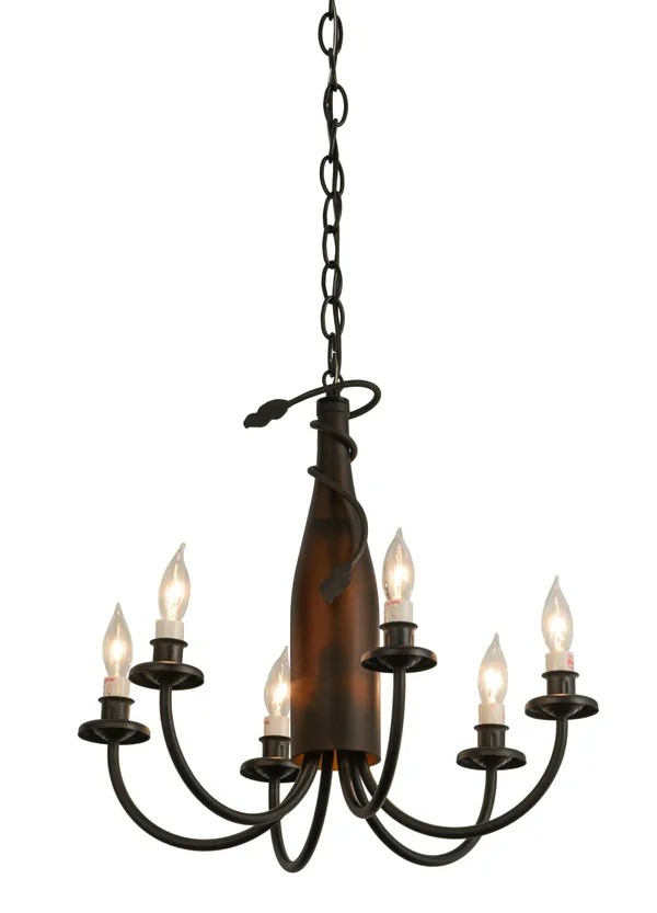 Meyda 18x22W Tuscan Vineyard Frosted Amber 6 LT Wine Bottle Chandelier - 121456