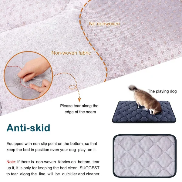 Dog Bed Mat Washable - Soft Fleece Crate Pad - Anti-Slip Matress