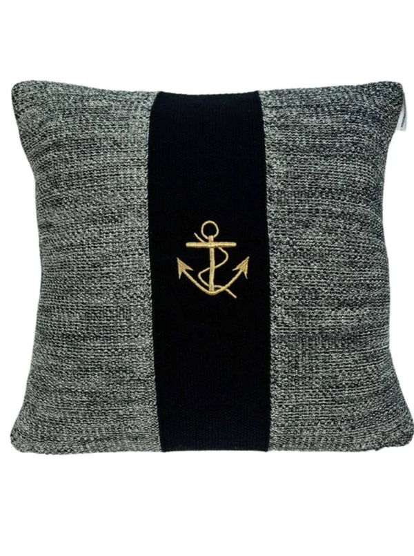 HomeRoots, Grey Cotton Pillow Cover with Poly Insert, Grey/Black