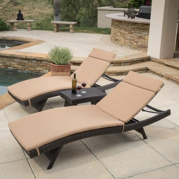 Luana Wicker 3 Piece Chaise Lounger Set Blue