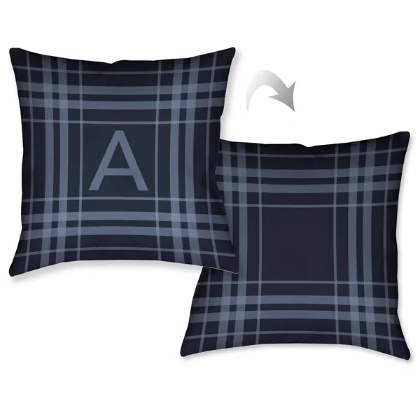 Laural Home Plaid Navy Blue Monogram Decorative Throw Pillow (18 Inches x 18 inches) T