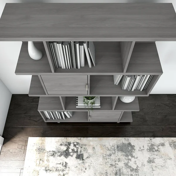 Kathy Ireland Home by Bush Furniture Madison Avenue Large Geometric Etagere Bookcase with Doors Modern Gray