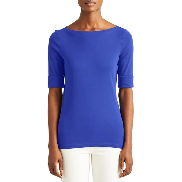 Lauren Ralph Lauren Cotton-Blend Boatneck Women's Top - Blue