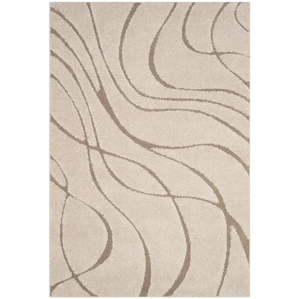 Safavieh Florida Shag Sigtraud Abstract Waves 1.2-inch Thick Rug - 11& x 15& - Ivory/Black