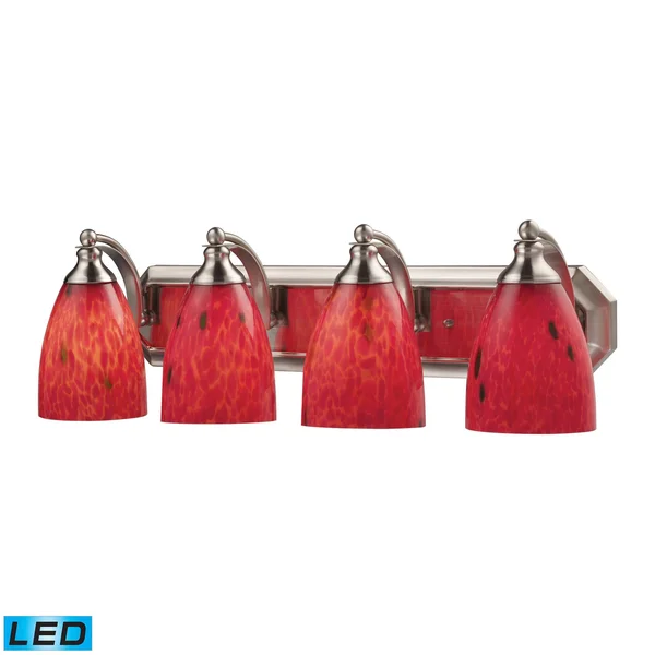 Elk Lighting 570-4N-FR-LED 4 Light Vanity in Satin Nickel and Fire Red Glass