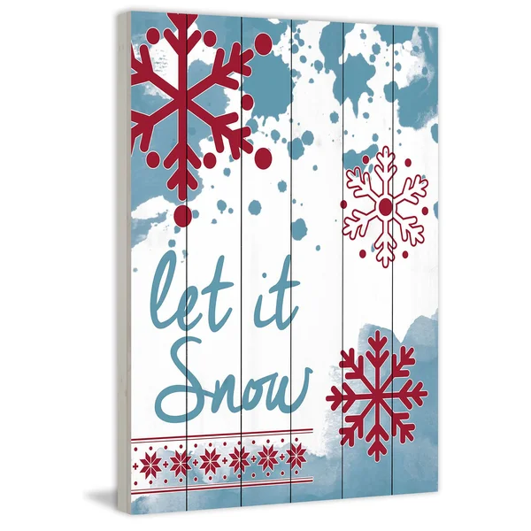 Let It Snow Painting Print on White Wood - Size: 24 inch x 16 inch