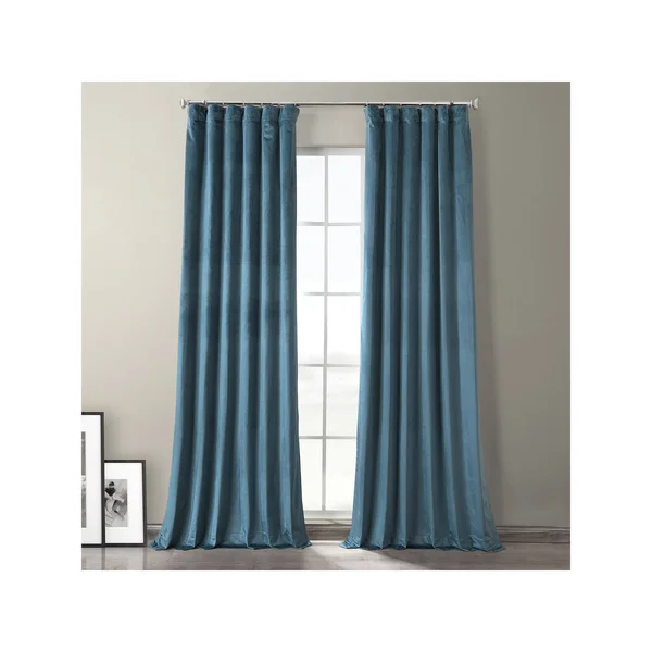 Caspian Blue Plush Velvet Hotel Blackout Curtain, Half Price Drapes
