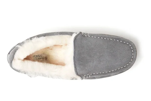 Fireside by Dearfoams Women's Mel Genuine Shearling Moccasin Slipper - Gray/Grey - 7W