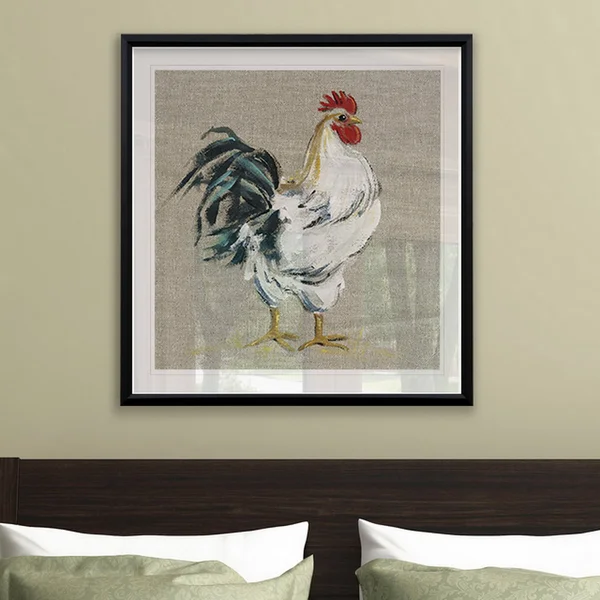 Linen Rooster I -Framed Giclee Print - 16x16