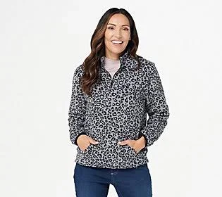 Susan Graver Weekend Printed Polar Fleece 3/4-Zip Top - Size XX-Small, Grey
