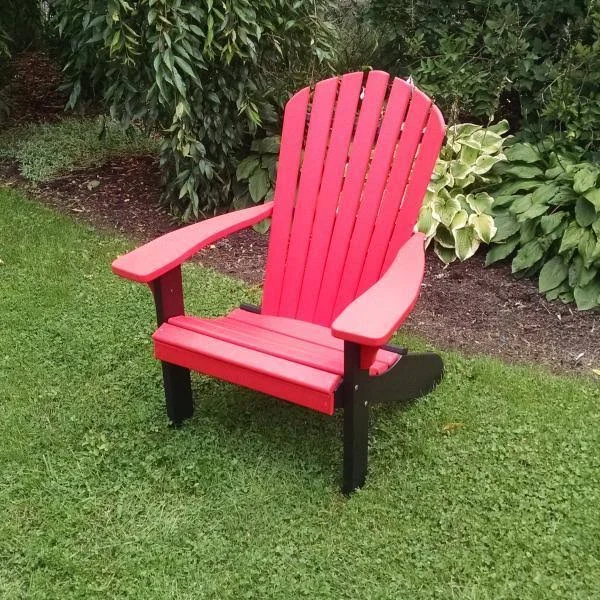 Poly Fanback Adirondack Chair with Black Frame - Size: 5.5, Red