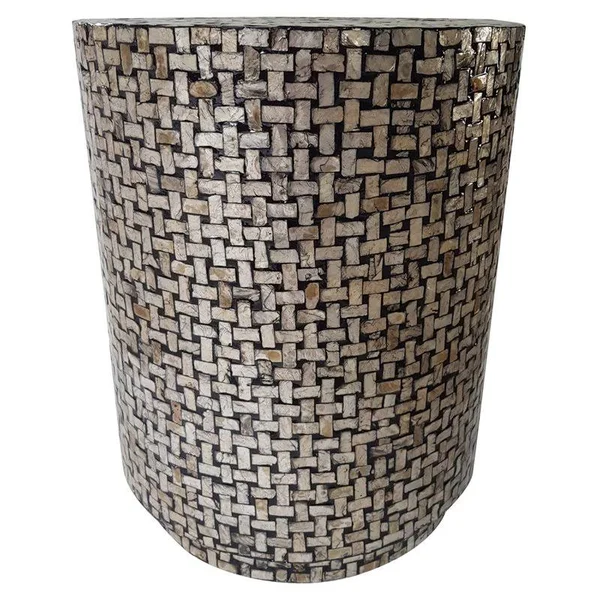 Plutus Brands PBTH94132 Wood Side Table with Capiz in Brown Wood
