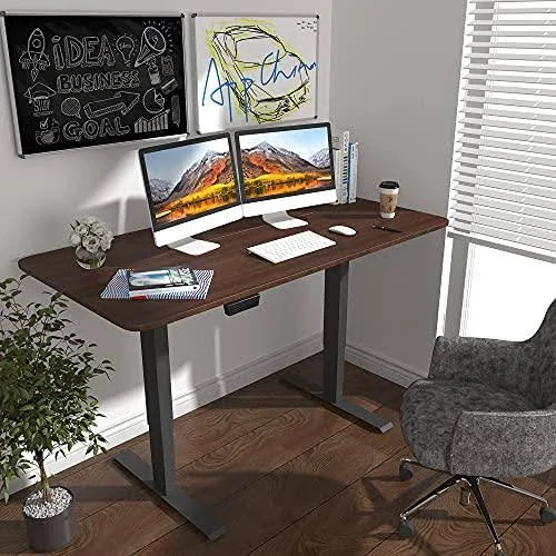 HOUSEELF Dual Motor Electric Standing Desk - 55 x 28 Inches Height Adjustable Sit Stand Computer Desk with 3 Stage Legs, Stand W