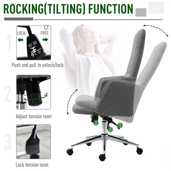 Vinsetto High Back Office Computer Chair with Breathable Fabric - Padded ARMREST, and Swivel Wheels - Grey