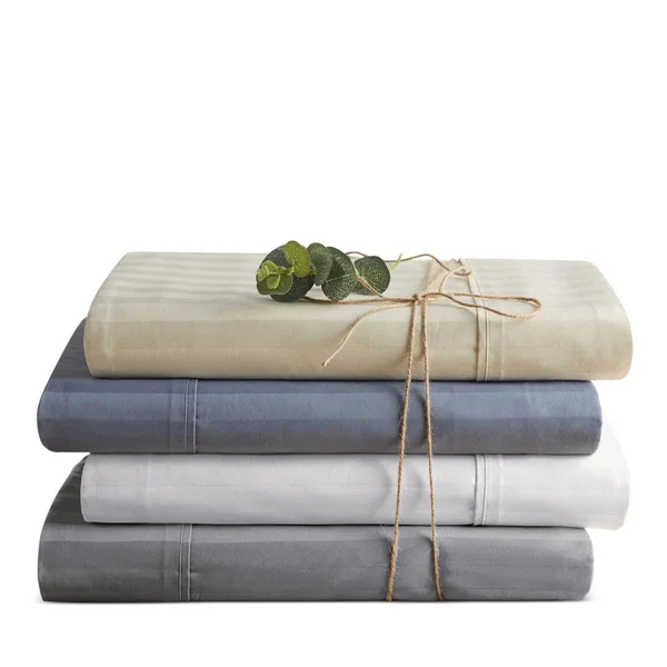 Brielle Home 100% Organic Cotton Dobby Stripe Sheet Set King, Blue