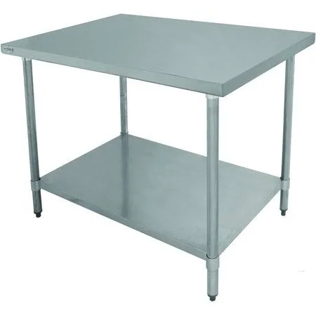 Ace Wt-ee2430 Economy Flat Top Work Table with Stainless Steel Top - 1 Galvanized Undershelf & Adjustable Bullet Feet, 24 inc