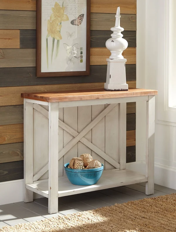 Ashley Abramsland - White/Brown - Console Sofa Table