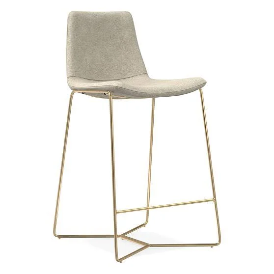 West Elm Slope Counter Stool, Distressed Velvet, Dune, Antique Brass