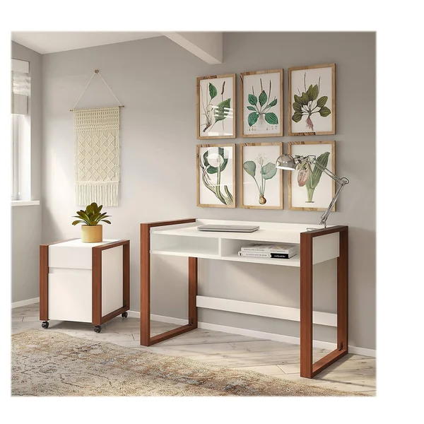 Kathy Ireland Home by Bush Furniture Voss Writing Desk with 2 Drawer Mobile File Cabinet - White