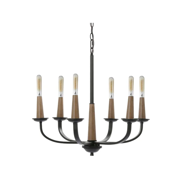 Decor Therapy Rotterdam 6-Light Black Metal and Wood Effect Pendant - 23.82 x 23.82 x 21.57 in