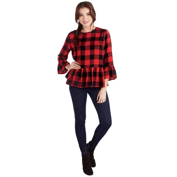 Mud Pie Flora Flounce Top in Red Buffalo Check