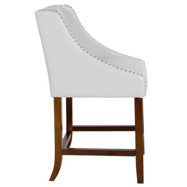 Carmel Series 24x22 High Transitional Walnut Counter Height Stool with Nail Trim in White LeatherSoft, Set of 2