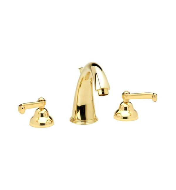 Phylrich Revere & Savannah 7 3/4x22 Double Curved Handle Widespread Bathroom Sink Faucet with High Spout in Polished Brass A