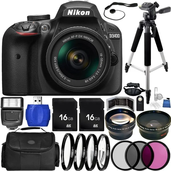 Nikon D3400 DSLR Camera (Black) Bundle with Af-p DX 18-55mm