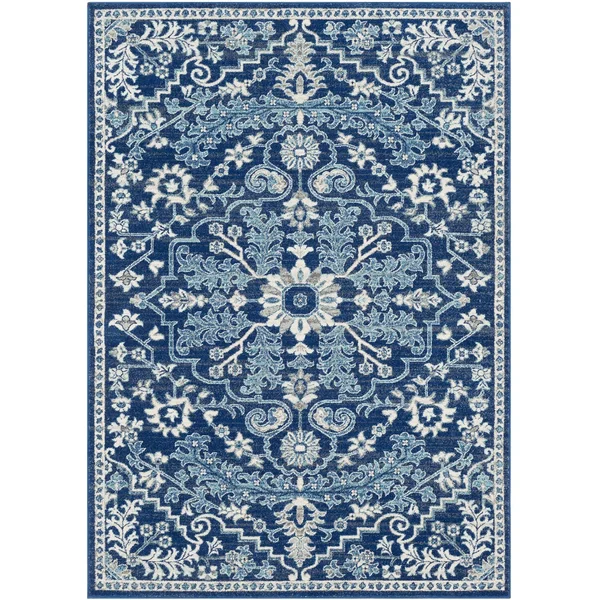 5&3x22 x 7&3x22 Oriental Navy Blue and Beige Polypropylene Area Throw Rug