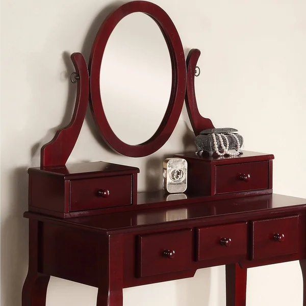 Ashley Wood Cherry Makeup Vanity Table and Stool Set - Brown