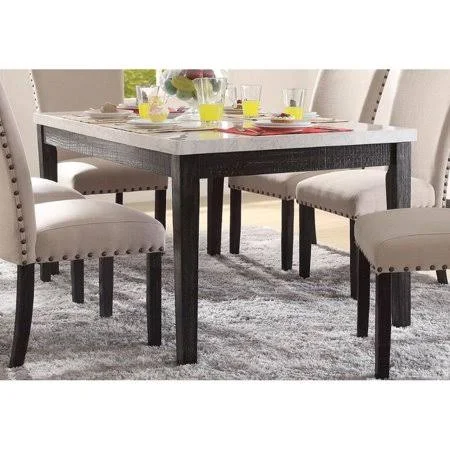 Daciye Nolan Dining Table in White Marble & Salvage Dark Oak 72850-72850, Size: 1676.40*1016.00*177.80mm