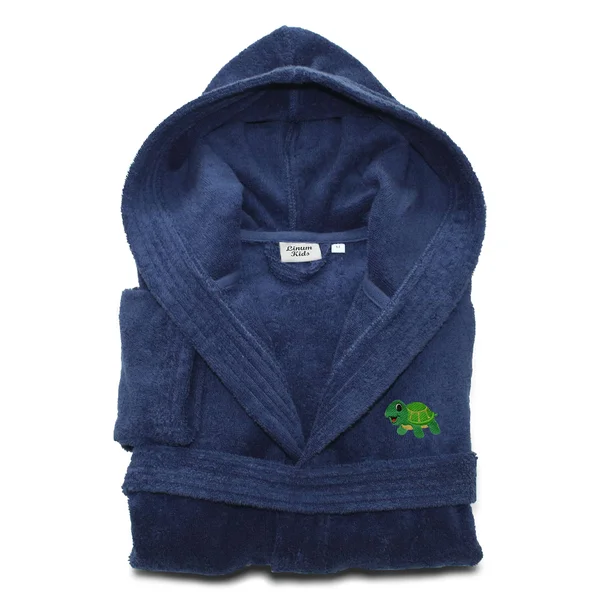 Linum Kids Turtle Hooded Terry Cotton Bathrobe Midnight Blue