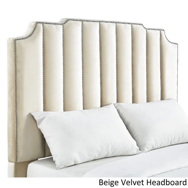 Chareau Velvet Upholstered Nailhead Headboard by Inspire Q Bold - Grey Velvet - Queen