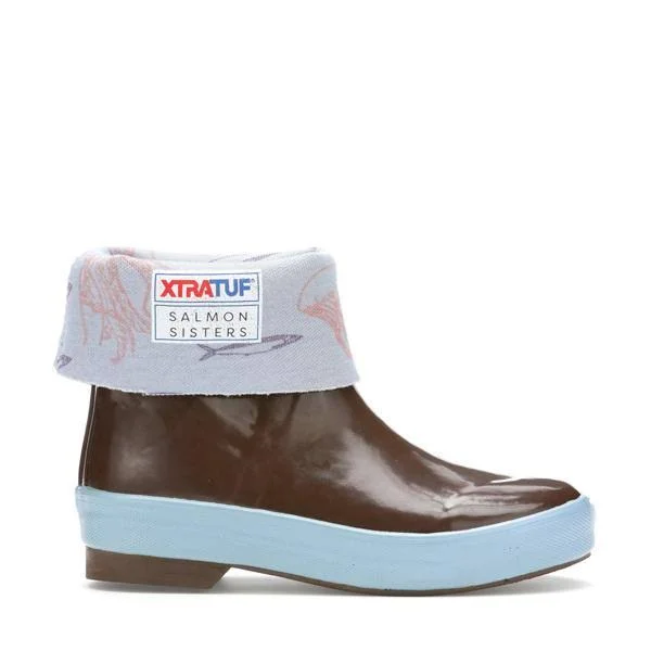 Salmon Sister Little Kid 8 in Legacy Boot by Xtratuf USA 100% Dry - in Chocolate with Whale Print, Rubber/Neoprene