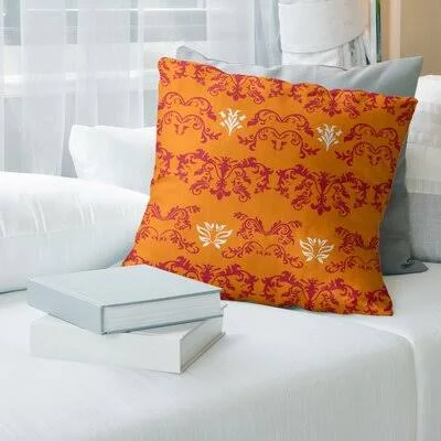 Tampa Bay Throwback Football Baroque Square Pillow Cover East Urban Home Color: Orange/Pink/White, Size: 14x22 x 14